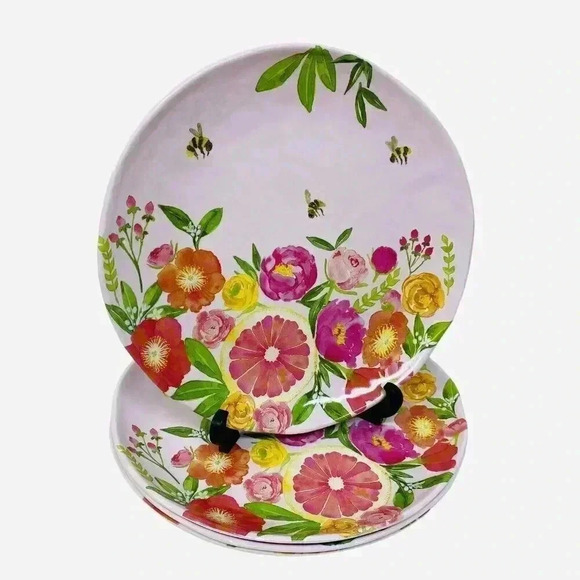Cupcakes & Cashmere Melamine Dinner Plates 11" Spring Flowers Bees Fruit - Picture 4 of 5